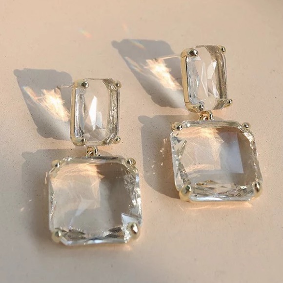 Double Square Luxury Glass Crystal Earrings - Picture 5 of 10